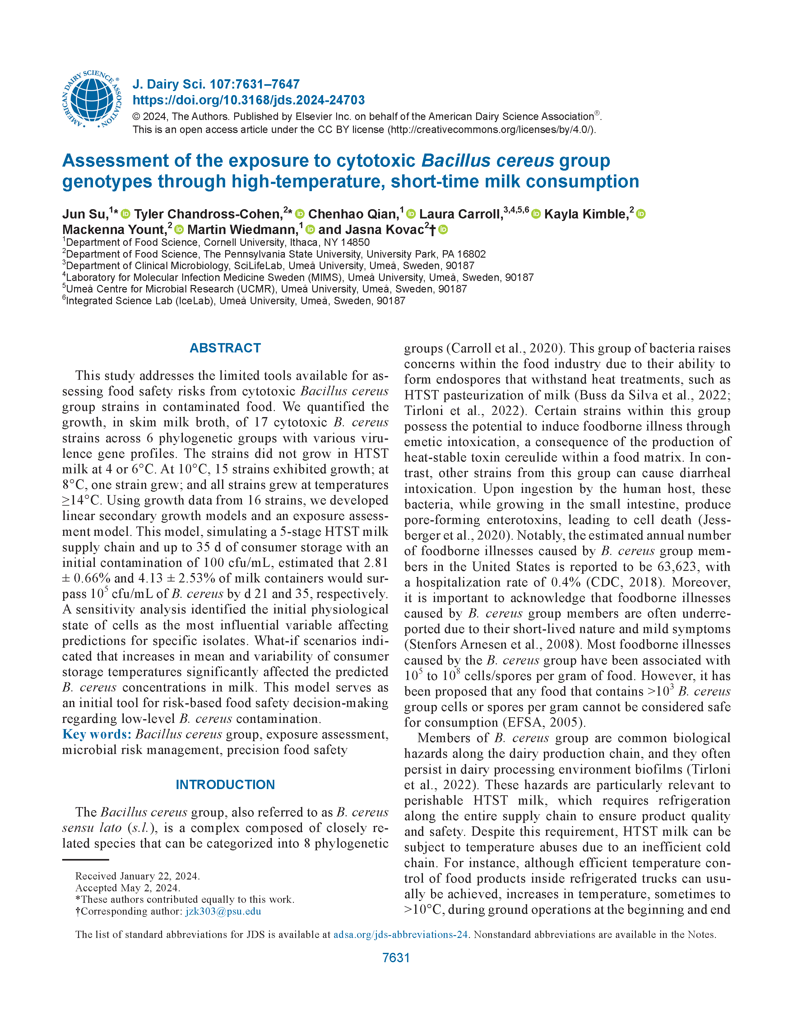 Assessment of the exposure to cytotoxic Bacillus cereus group genotypes through high-temperature, short-time milk consumption