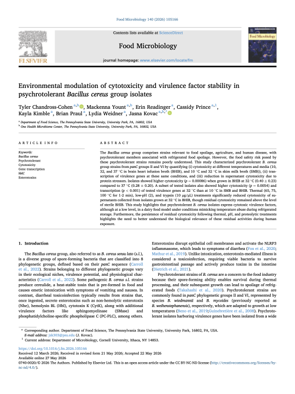 Environmental modulation of cytotoxicity and virulence factor stability in psychrotolerant Bacillus cereus group isolates